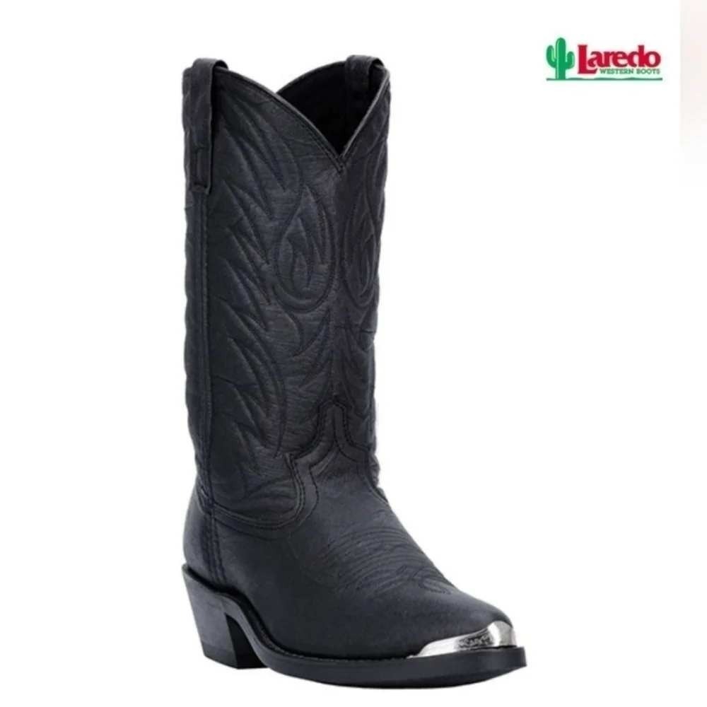 Laredo 12" East Bound Western Boots 68610 All Over Black Pigskin Leather 7.5 D